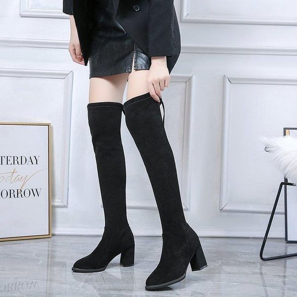 

2020 new thigh high boots for women's winter over knee boots women black slim warm shoes woman elastic botas altas mujer