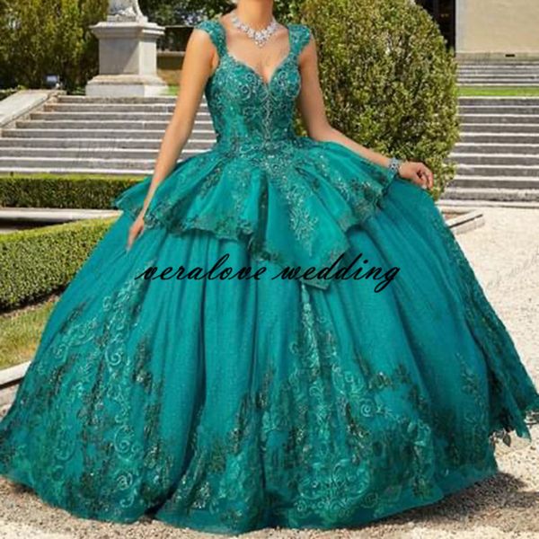

hunter green prom quinceanera dresses lace applique sweet 16 dress party wear vestidos de quinceanera, Blue;red