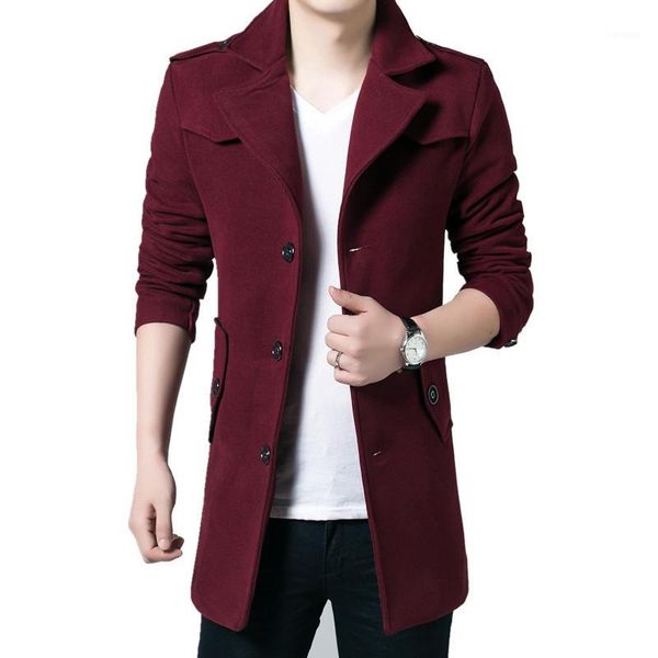 

fashion mens wool long jackets coats woolen men single breasted vogueblend jackets full winter for male wool overcoat1, Black