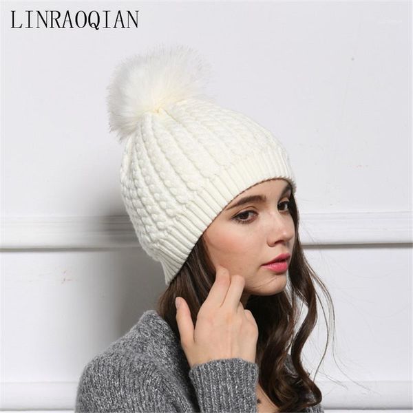 

fashion hat female european american style winter hats for women beanie cap fur pompom knit wool warm winter hat bonnet gorros1, Blue;gray