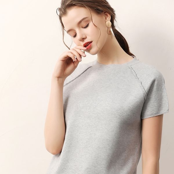 

female knitting sweater short sleeves summer women's short pollover spring fashion soft y200720, White;black