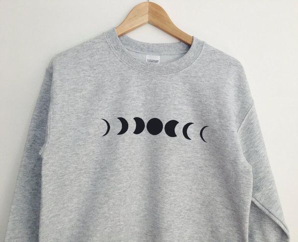 

skuggnas moon phase printed grey crewneck sweatshirt cozy jumper long sleeve fashion grey sweatshirt aesthetic clothing dropship1, Black