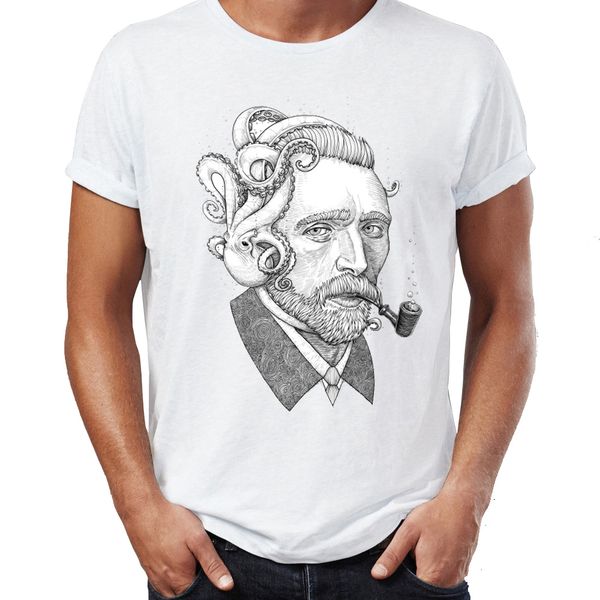 

men's t shirt van goah smoking a piple drawing awesome artwork printed tee sport hooded sweatshirt hoodie
