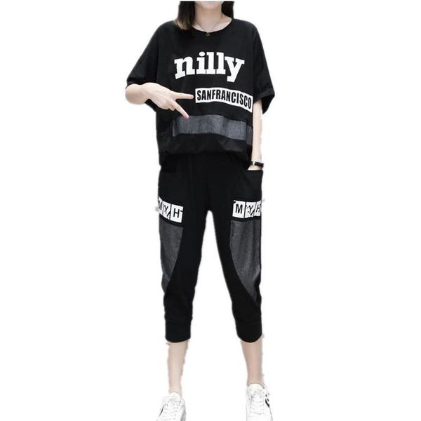 

large size clothing for women summer printing sporting suit 2 piece set oversize lady clothes set leisure clothes tracksuit 1628, Gray