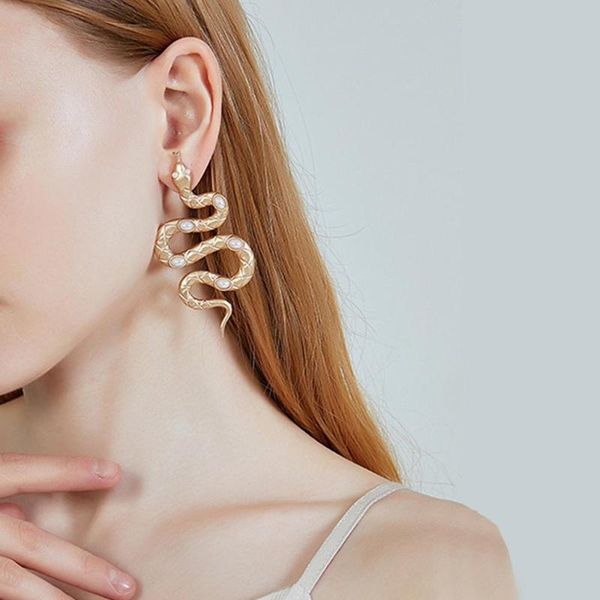 

aensoa punk gold color metal snake long drop hanging earrings exaggerated long snake animal earrings for women jewelry bijoux, Silver