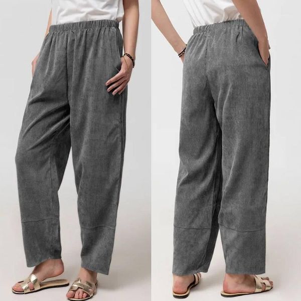 

5xl women's high elastic waist vintage trousers celmia 2020 fashion corduroy pants long harem pants casual loose pantalon femme1, Black;white