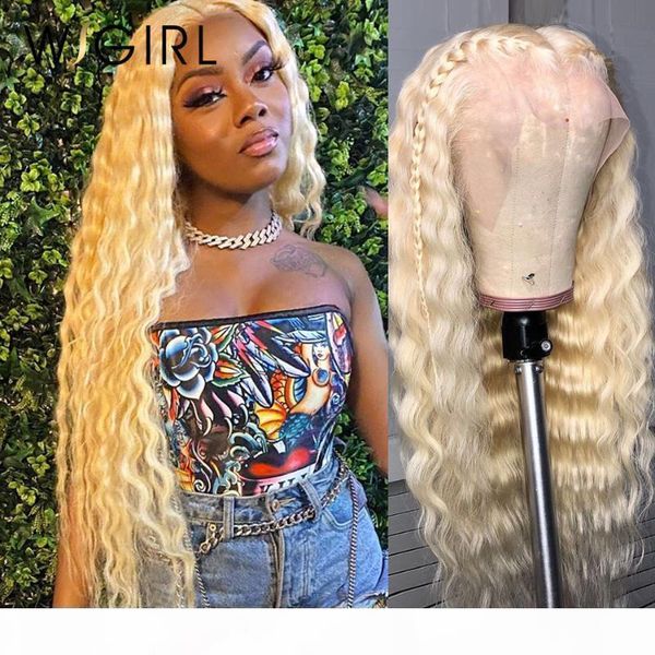 

wigirl brazilian deep wave remy 150% density blonde lace front human hair wigs 13x4 transparent 613 blonde wigs for black woman, Black;brown