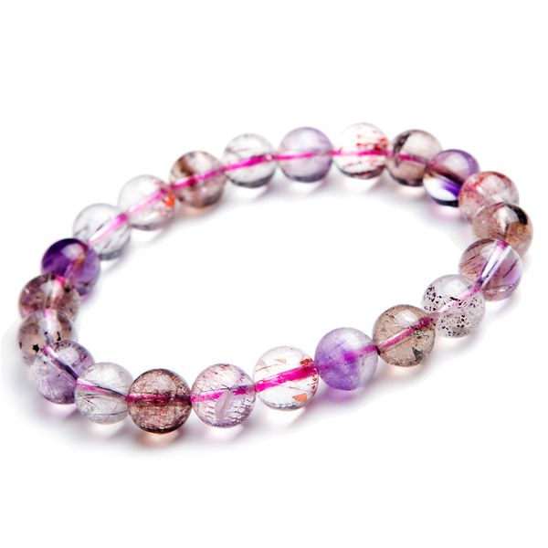 

8.5mm genuine natural rutilated quartz bracelet for women female round bead stretch crystal bracelet super seven melody stone, Black