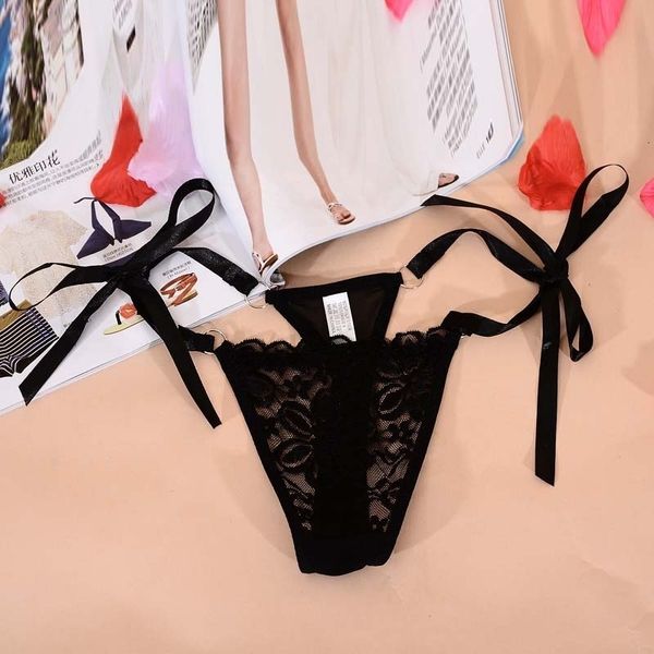 

black lace flowers women lace-up adjustable girl thongs g-string v-string women's lingerie panties underwear, Black;pink