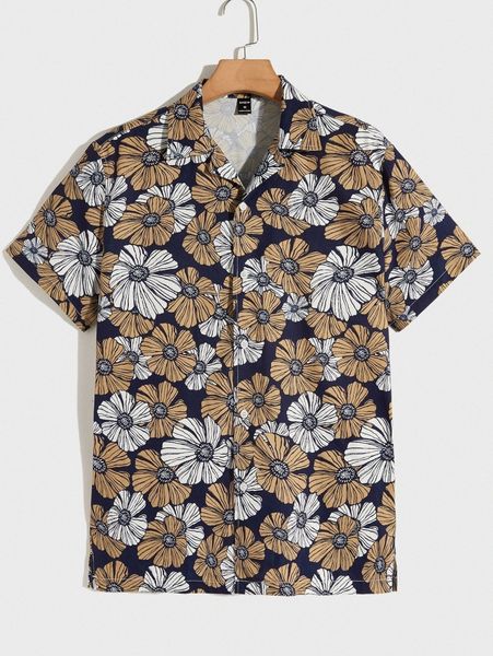 

men floral print button front shirt z6yc#, White;black