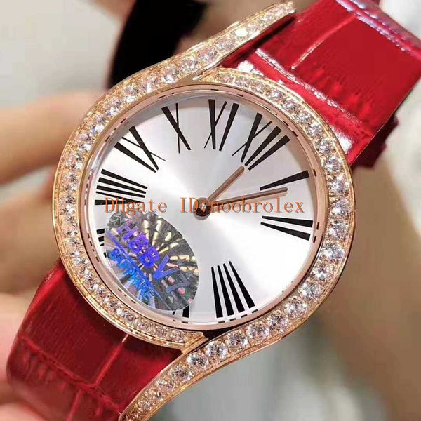 

new diamond lady watches lime light watch swiss quartz 18k rose gold 316l steel case diamond bezel sapphire red alligator leather strap, Slivery;brown