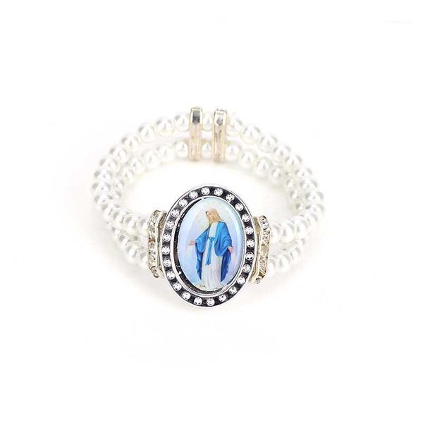 

bangle pearl central rosary sacred heart virgin mary bracelet crystal jesus religious center gift1, Black