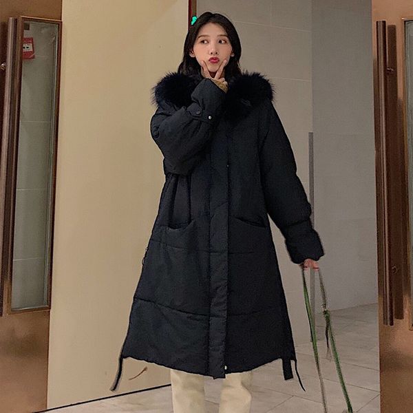 

women solid thick long parka winter oversized jacket fur collar hooded korean style loose warm female coat outwear manteau femme