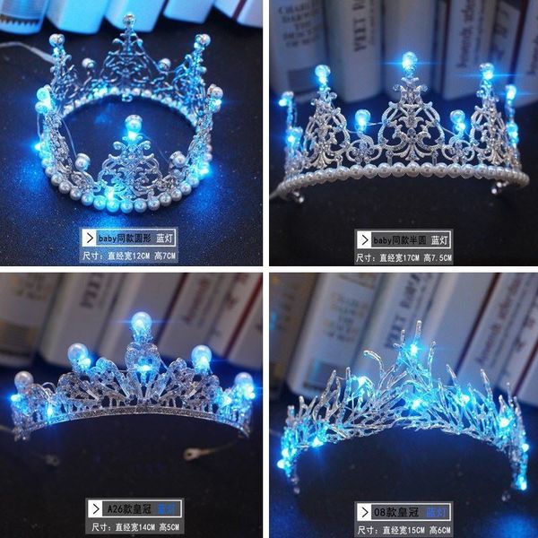 

children's luminous princess headdress little girl happy hat with lamp personality bridal temperament crown, Silver