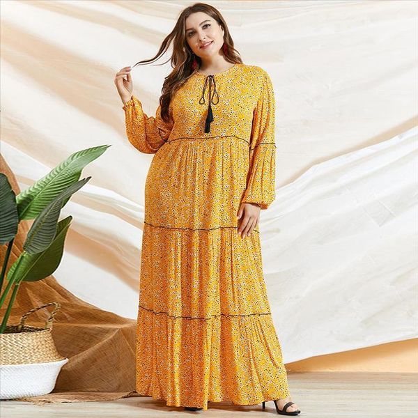 

plus size women dress floral print multi-layer pleated lantern long sleeve casual maxi dresses summer 2020 ethnic blue, Black;gray