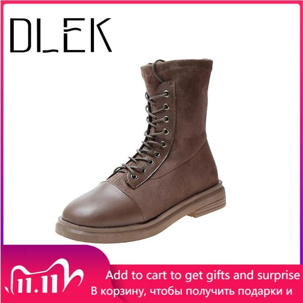 

women shoes 2020 autumn fashion microfiber ankle lace-up low heels flock upper rubber sole black female short boots