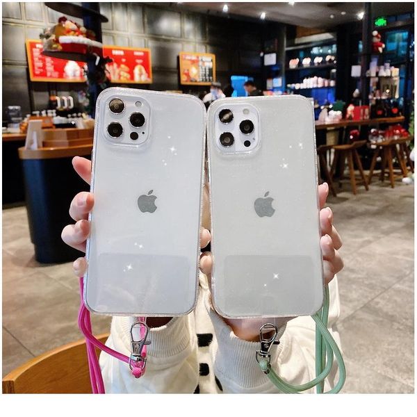 

transparent with hanging rope case for iphone 12 11 pro max mini x xs max xr 7 8 6 6s plus qylckn