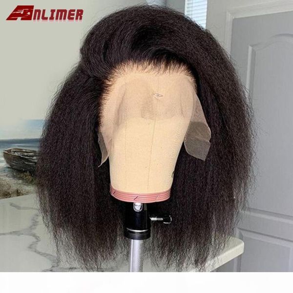 

kinky human hair wig short bob yaki straight lace front human hair wigs with baby 13x5 deep part lace front wigs remy, Black;brown