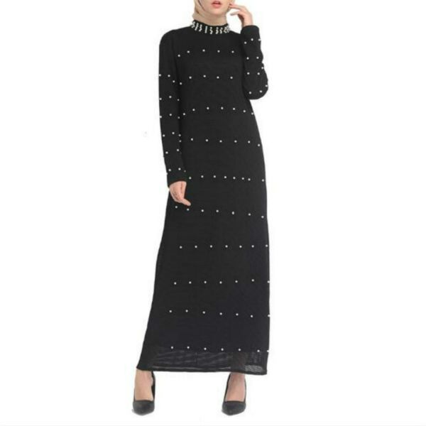 

sleek minimalist beaded long dress sizexl, Black;pink