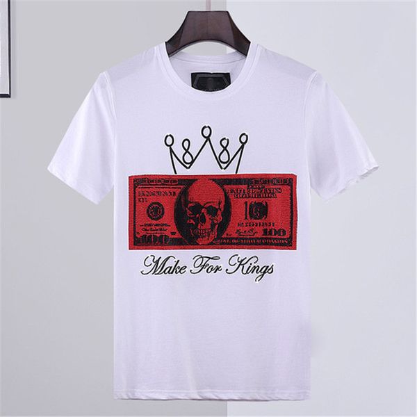 

designer man t-shirt skull summer basic solid crystal print letter dollar brand casual punk tee men luxury clothing short sleeve, White;black