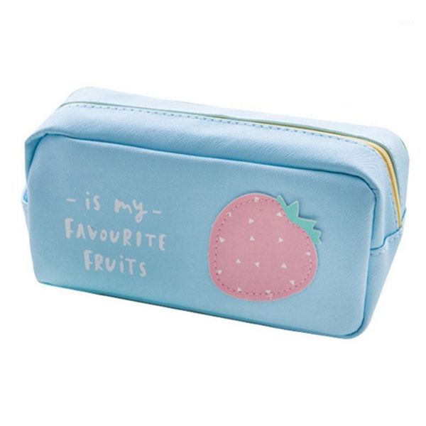 

new 2020 women girls cute fruit printing pu leather costmetic cases waterproof make up bags travel pouch zipper pencil pen cases1