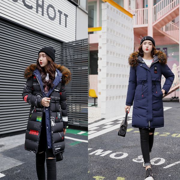 

winter middle long new korean down cotton padded jacket fashion slim fit women's coat, Black
