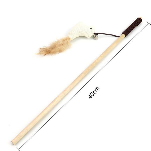 

40cm pet cat teaser toys feather linen wand cat catcher teaser stick cat interactive toys wood rod mouse toy with m qylbxt