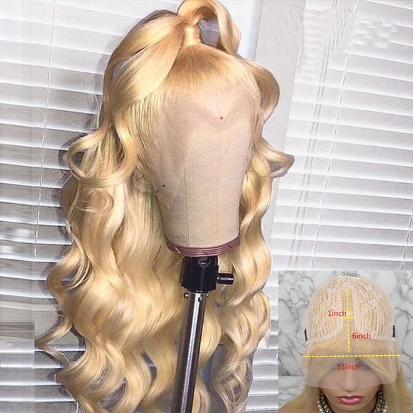 

lace wigs transparent color blonde part wig 180% density malaysian wavy human hair 613 for women with natural line, Black;brown