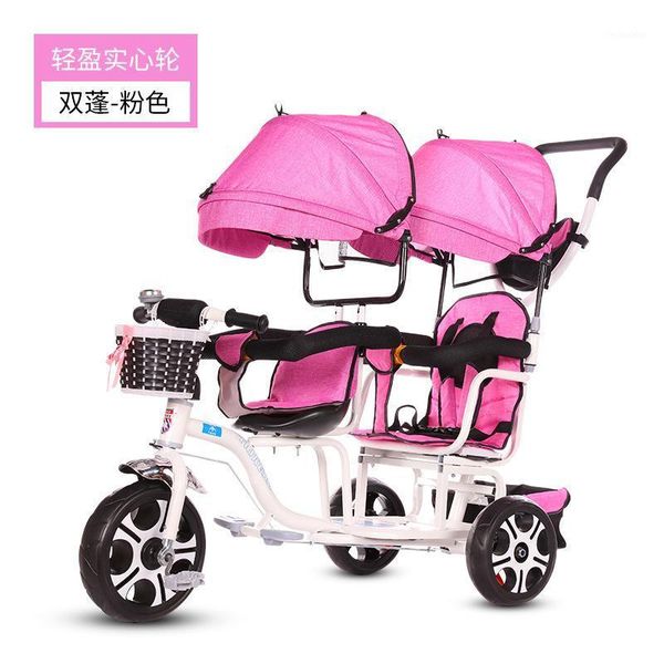 

strollers# baby twin tricycle stroller 3 wheels double for kids twins guardrail seat toddler bicycle car child pram1