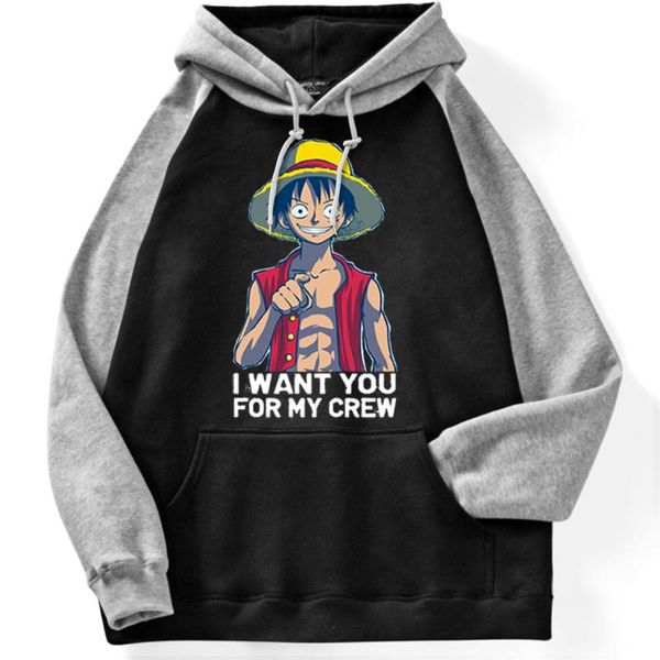 

sweatshirt mens japan streetwear one piece hoodies for man cartoon character luffy pattern trend street male hoodies oversized, Black