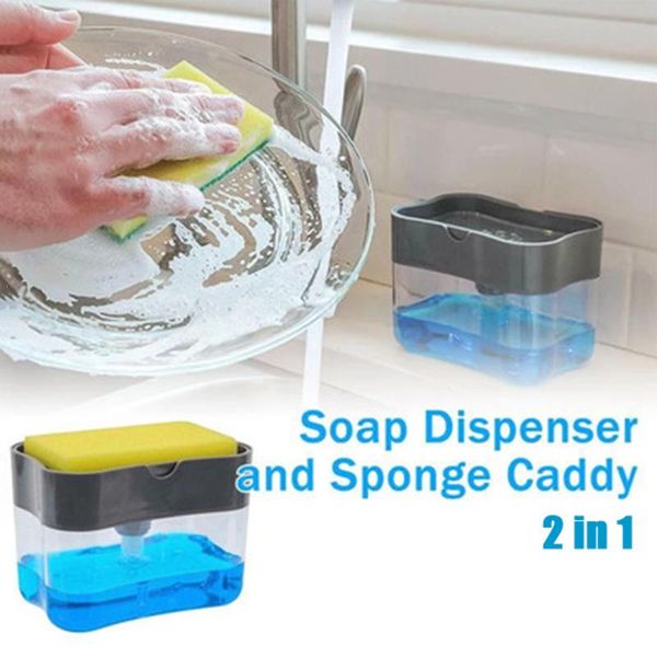 

soap pump dispenser with sponge holder cleaning liquid dispenser container manual press soap organizer kitchen cleaner tool wmtlit