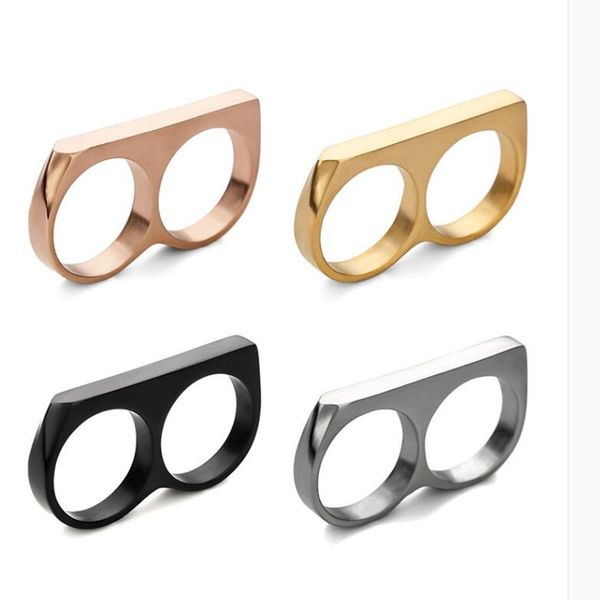 

new stainless steel knuckles duster finger ring personality double finger holiday exquisite gifts titanium steel ring855