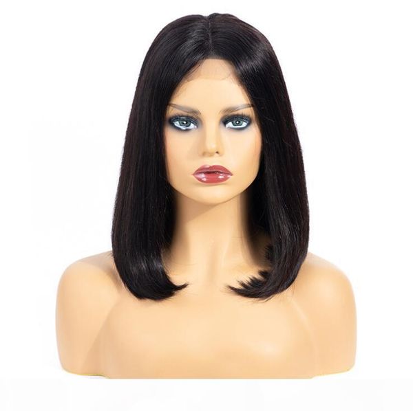 

100% hair straight hair hairline 8"-16" female short paragraph bob front lace wig 4 * 4 european african fashion hand-woven hair w, Black;brown