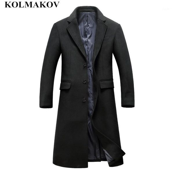 

kolmakov new men's woolen coats slim fit long overcoats men autumn winter mens outwear wool windbreakers men m-3xl business coat1, Black