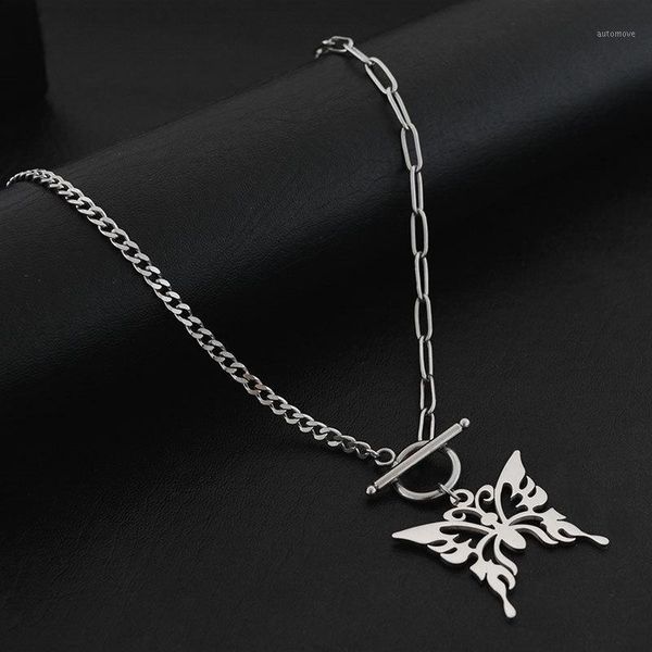 

fashion new titanium steel butterfly necklace dark black wild clavicle chain, Silver