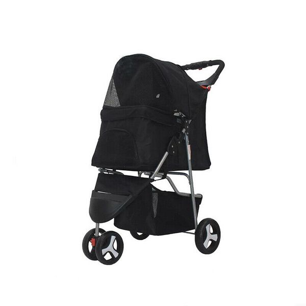 

3-wheel folding pet stroller travel carrier carriage for cats and dogs- black