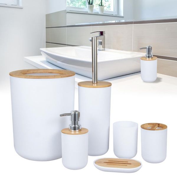 

6pcs/set bamboo bathroom set toilet brush holder toothbrush glass cup soap dispenser soap dish bathroom accessories