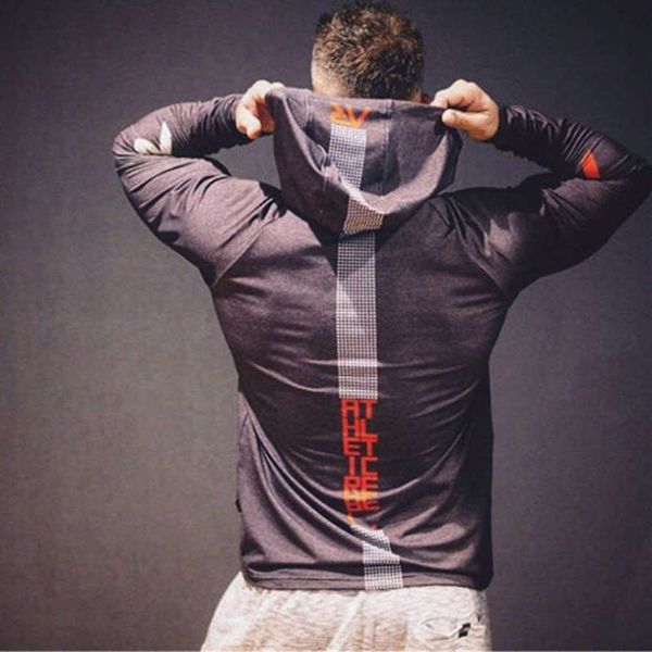 

new spring autumn muscle hooded brother t-shirt men's fitness leisure sports coat thin long sleeve sweater and hoodie, Gray
