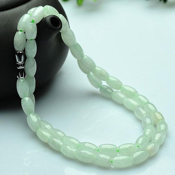 

nature light green rice grain round beads necklace choker jades necklace women's fashion jades jewelry, Golden;silver