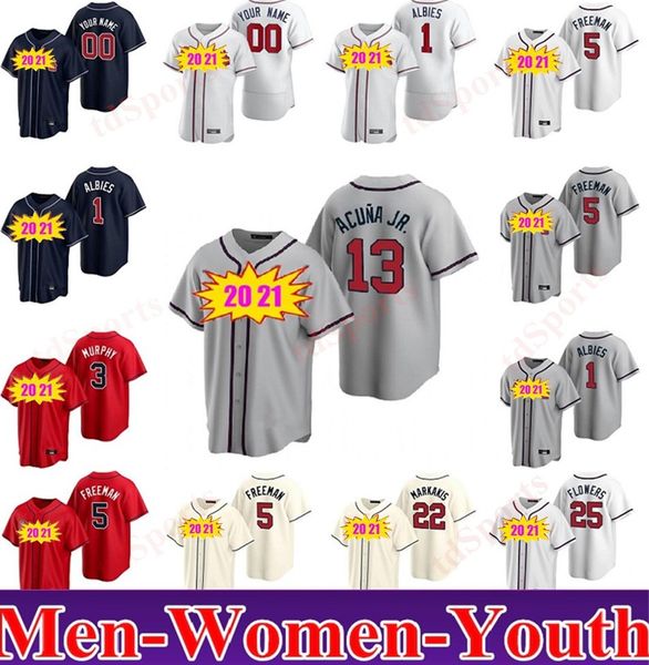 

new 2020 brave men women kids youth baseball ronald acuna jr freddie an ozzie albies josh donaldson chipper jones hank jerseys, Blue;black