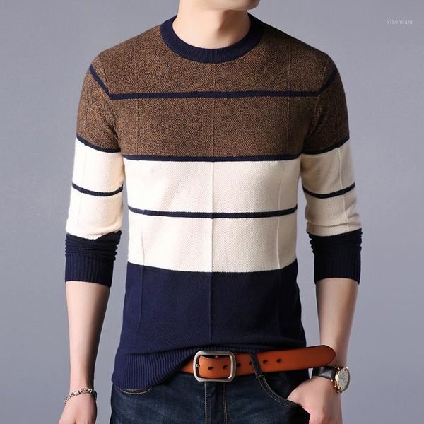 

autumn winter knitted sweater men round neck thick striped sweaters male long-sleeved warm bottoming shirt 10661, White;black