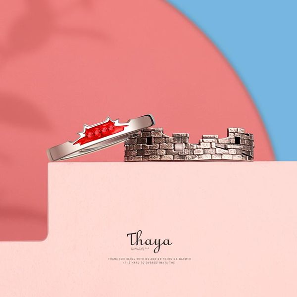 

Thaya Original Design 925 Silver Ring Red Crystal Retro Black Design Open Couple Rings Finger Rings For Women Silver Jewelry, Golden;silver