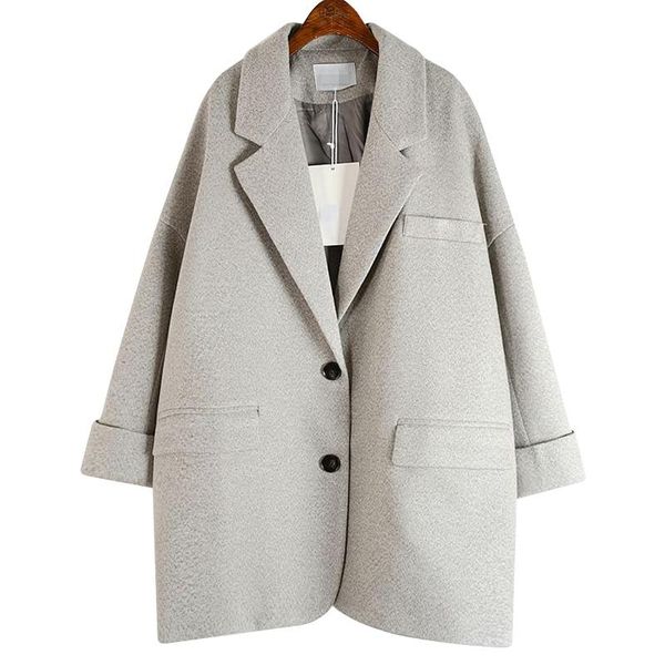 

[ewq] woolen jacket women's loose elegant solid office lady wild full sleeve lapel collar 2020 spring autumn new fashion gd144, Black