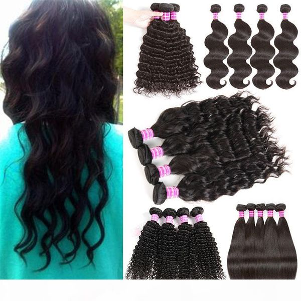 

peruvian virgin straight hair brazilian body wave human hair kinky curly malaysian indian water deep curly human hair weave 4 5 bundles, Black