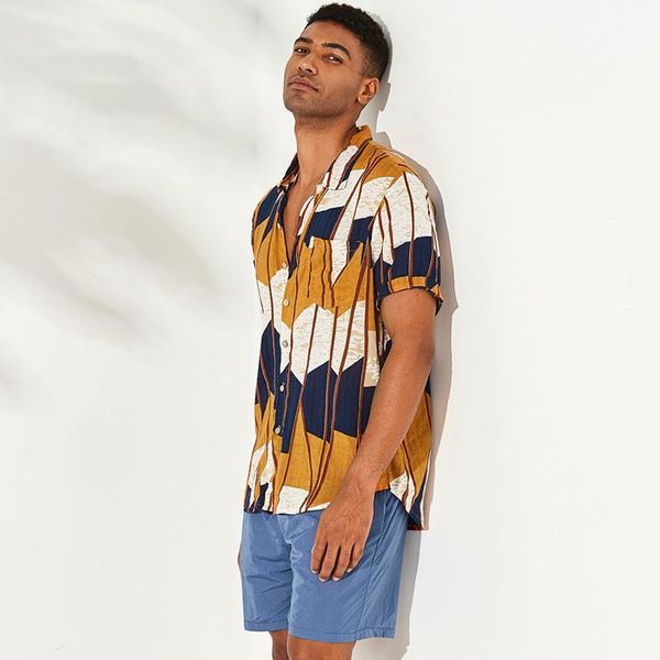 

casual striped printed shirt for men turn-down collar short sleeve shirts hawaiian male blouse plus size 2020 men's clothing1, White;black