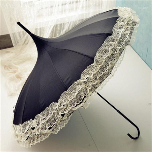 

umbrella rain women fashion 16 ribs lace pagoda parasol princess long-handle umbrella windproof sunny and rainy1