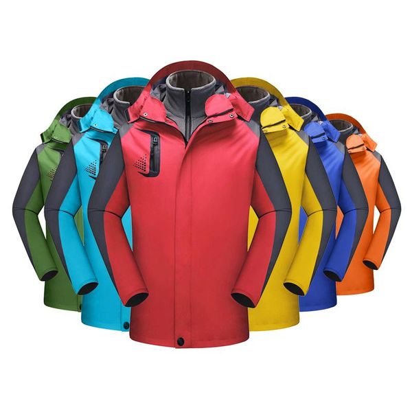 

outdoor jackets&hoodies men women long sleeve hooded waterproof detachable three in one skiing warm mountaineering hiking jacket windbreaker, Blue;black