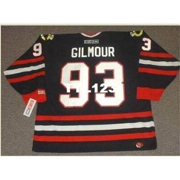 

740s #93 doug gilmour chicago blackhawks 1999 ccm retro alternate hockey jersey or custom any name or number retro jersey, Black