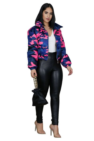 

new design women crop puffer padded jacket winter thick quilted coats camouflage wabbed jackets outwear cotton padded outdoor wear f110404, White