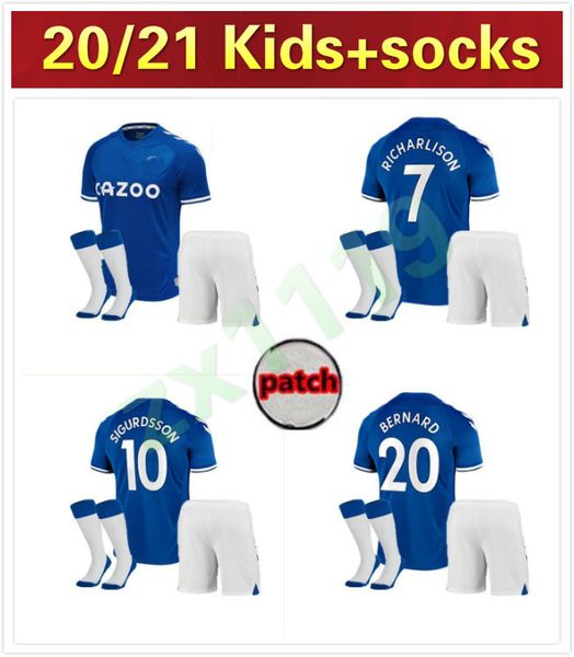 

men kids everton 2020 2021 sigurdsson richarlison home soccer jersey kits 20 21 calvert-lewin walcott football shirts boys full set uniforms, Black;yellow